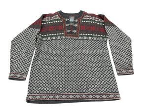 Vintage Squaw Valley Fair Isle 100% Lambswool Nordic Sweater Gray Red Large